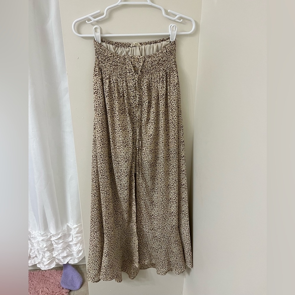 Promesa Brown floral maxi skirt with slit and wooden buttons size small
